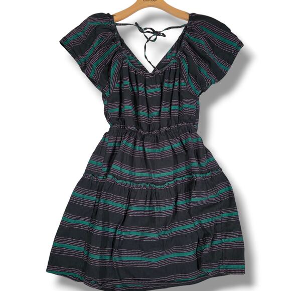 Wrangler Retro Women’s Black Green Striped Flutter Sleeve Cotton Dress – Medium - Picture 5 of 8
